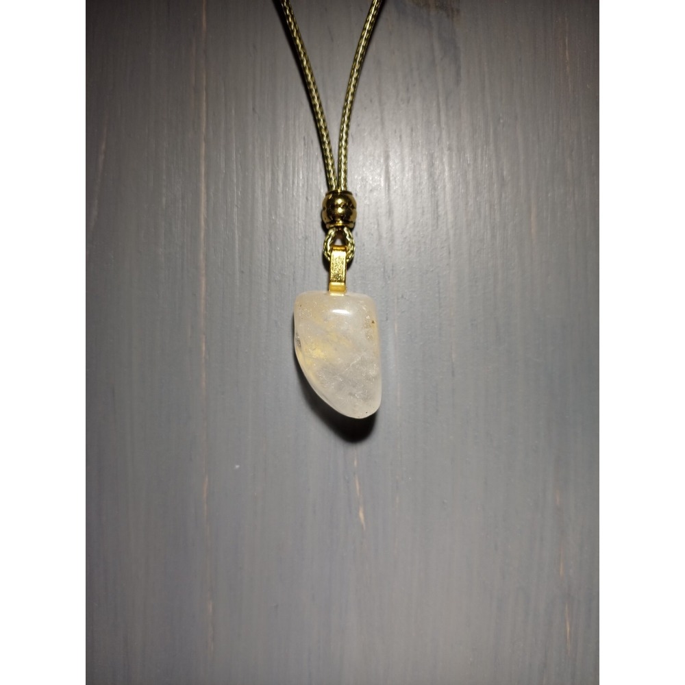 Clear Quartz Crystal Pendant Necklace Waxed Cord Adjustable 16.5in Break Away
